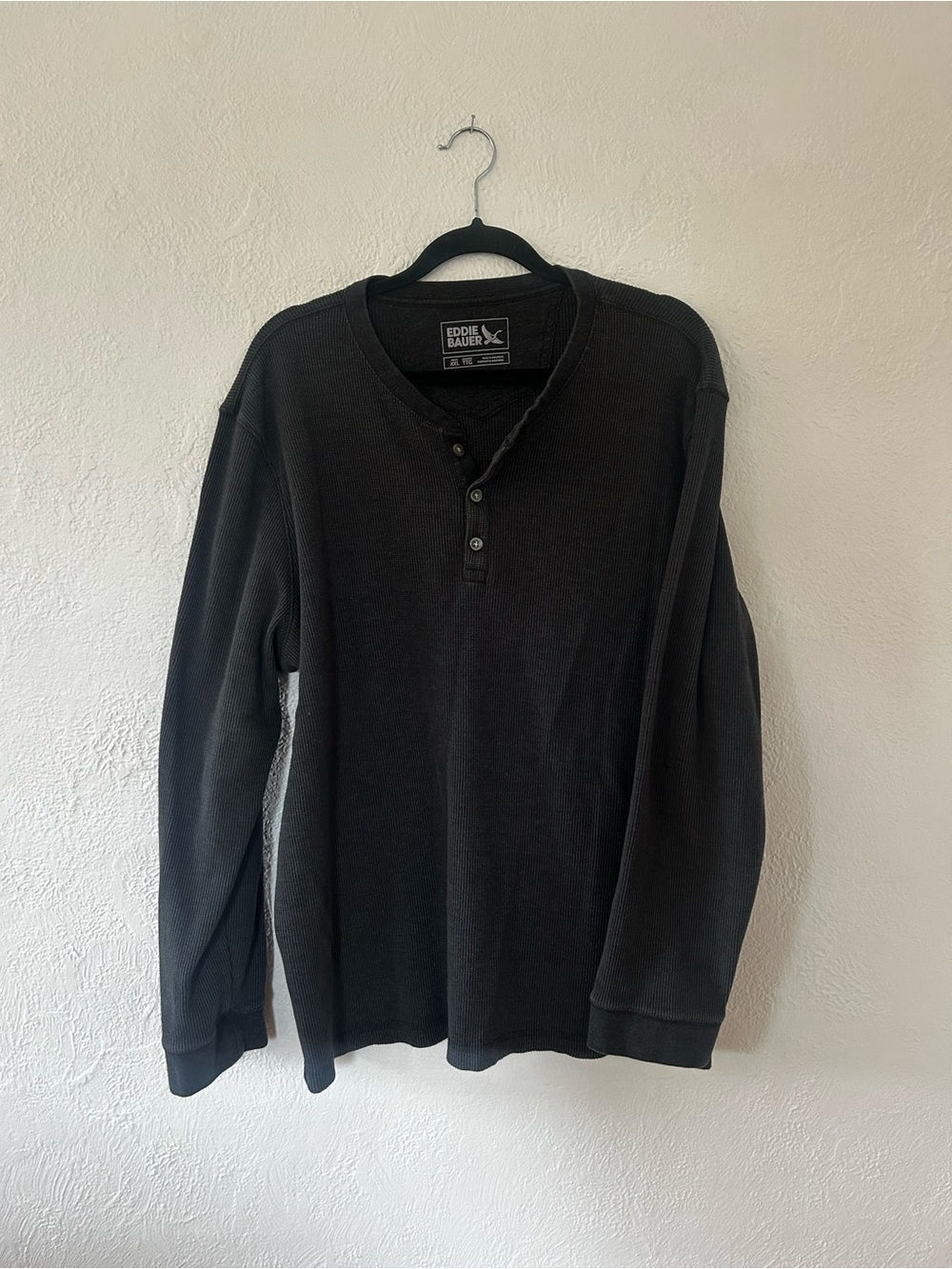 Eddie Bauer Black Long-Sleeve Waffle Henley